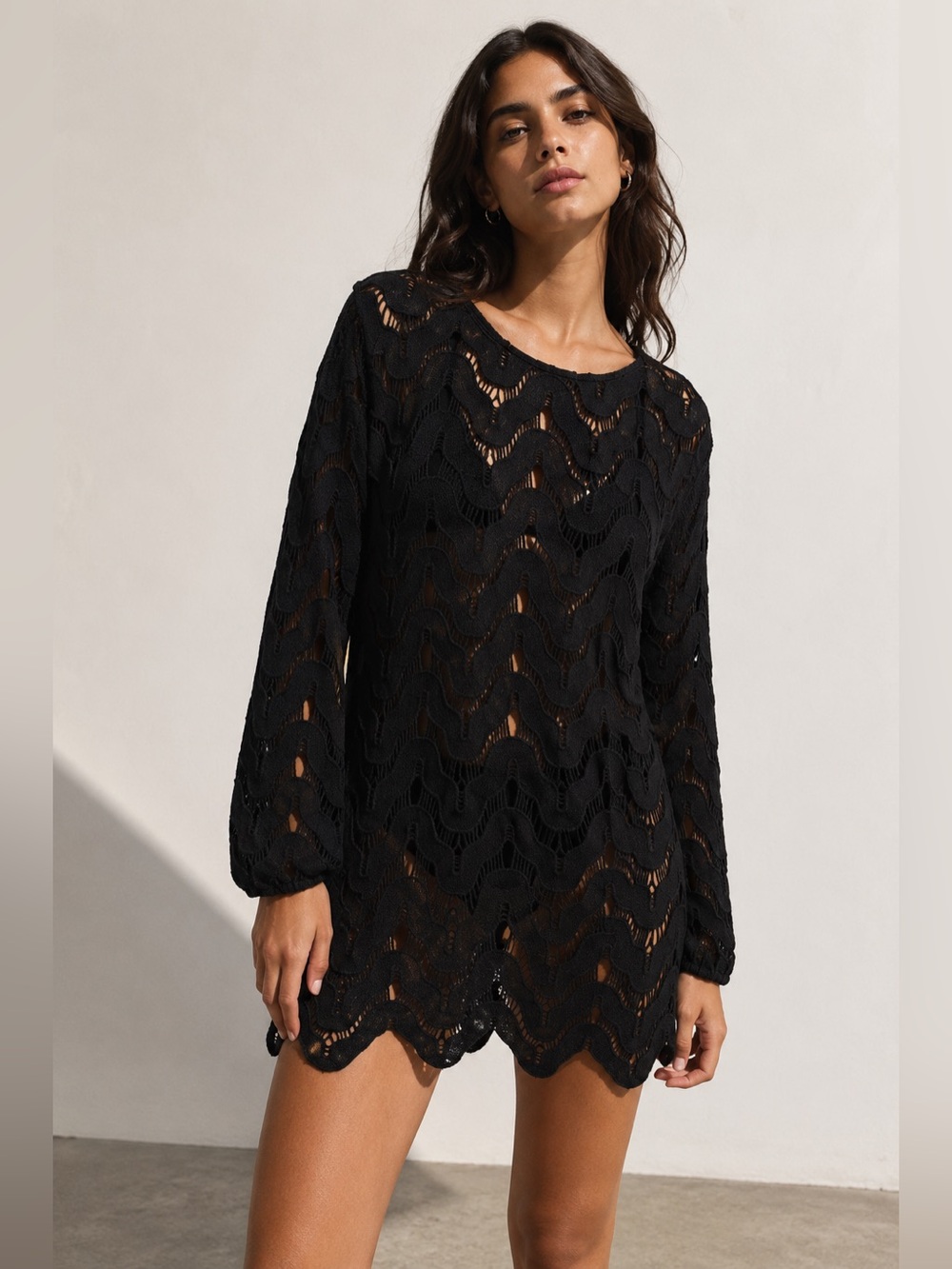 Eberjey Black Crochet Cover-Up Dress | Beach Resort Swim Cover-Up | Size Small